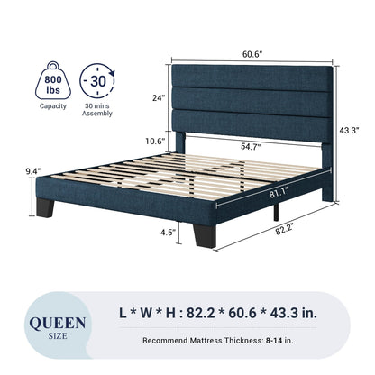 Allewie Queen Size Platform Bed Frame with Velvet Upholstered Headboard and Wooden Slats Support, Fully Upholstered Mattress Foundation/No Box Spring Needed/Easy Assembly, Black