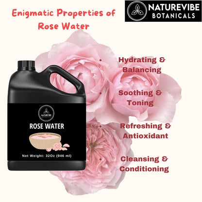 Naturevibe Botanicals Rose Water 32 Ounces | 100% Pure and Natural | Great for Skin Care and Hair Care