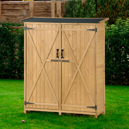 Outdoor 5.3ft Hx4.6ft L Wood Storage Shed Tool Organizer,Garden Shed, Storage Cabinet with Waterproof Asphalt Roof Natural