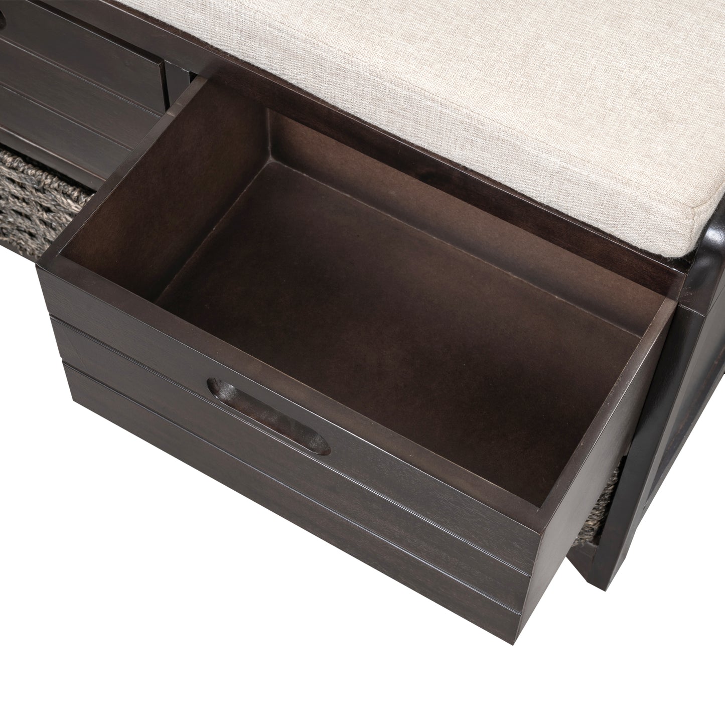 TREXM Storage Bench with Removable Basket and 2 Drawers, Fully Assembled Shoe Bench with Removable Cushion (Espresso)