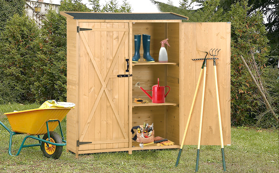 Outdoor 5.3ft Hx4.6ft L Wood Storage Shed Tool Organizer,Garden Shed, Storage Cabinet with Waterproof Asphalt Roof Natural