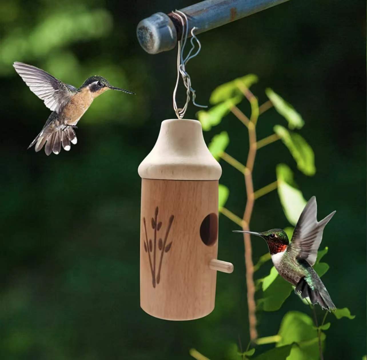 Hummingbird House Outdoor Garden Patio Hanging Hummingbird House Resin Bird Feeder Charming Decor