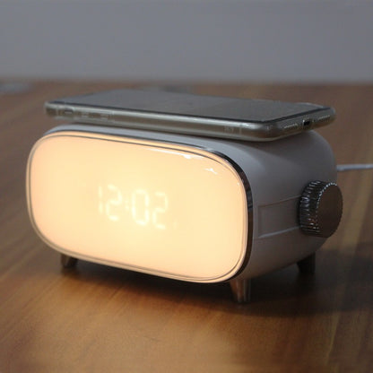 Creative wake-up alarm clock with QI wireless charging stylish atmosphere light clock sunset sleep night light table lamp