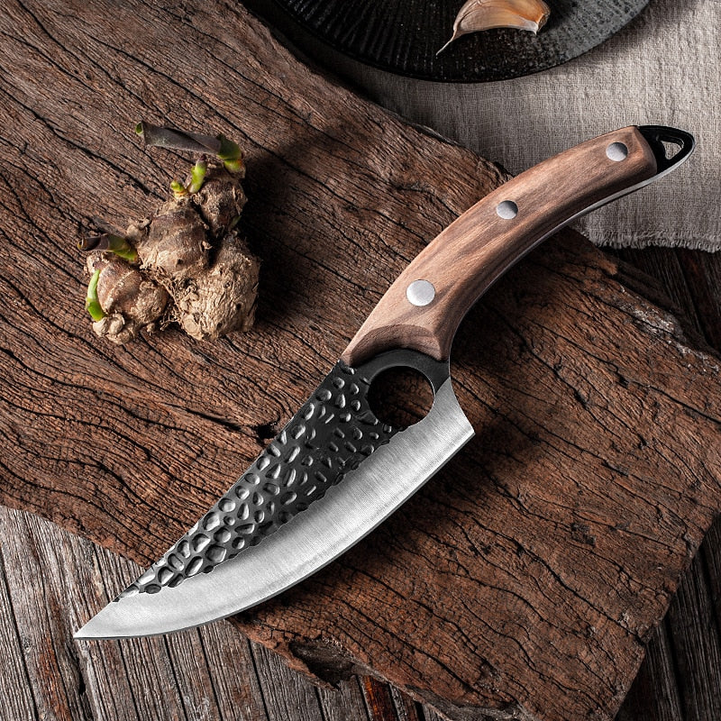 Forged Butcher Knife 5.5'' High Clad Steel Boning Hunting Camping Tool Leather Cover Handmade Chef Knife Serbian Style