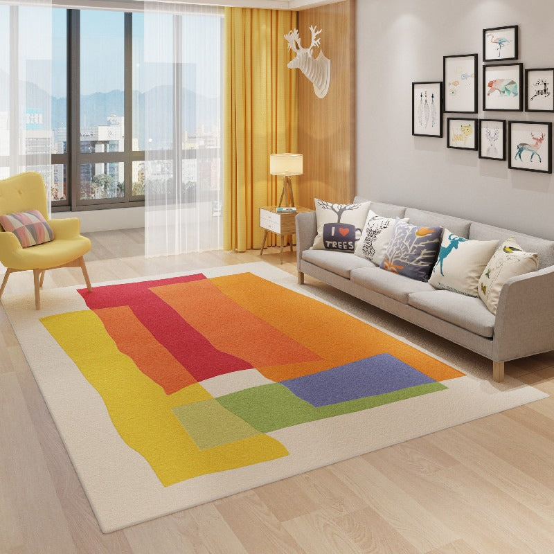 Simple Rainbow Children's Room Climbing Rug Water-Absorbent Non-Slip Imitation Cashmere Carpet