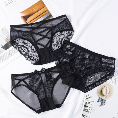 Sexy Lace Underwear Women's Hollow out Breathable Bowknot Mesh Attractive Low Rise Underpants