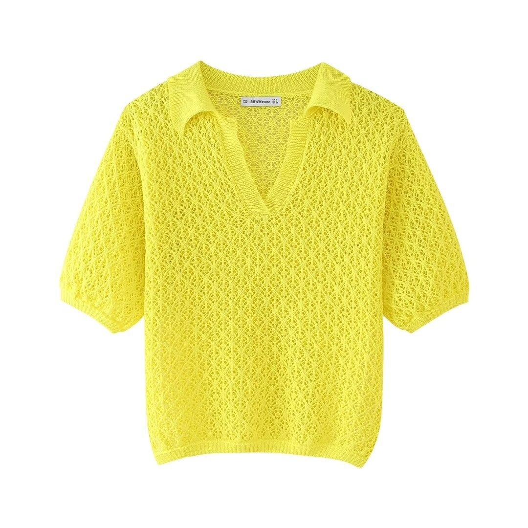 Women's Jacquard Mesh Loose Polo Knitted Shirt for Women