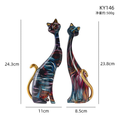 1Pcs European style oil painting couple cat animal ornaments, living room TV cabinet, foyer wine cabinet decoration, resin crafts