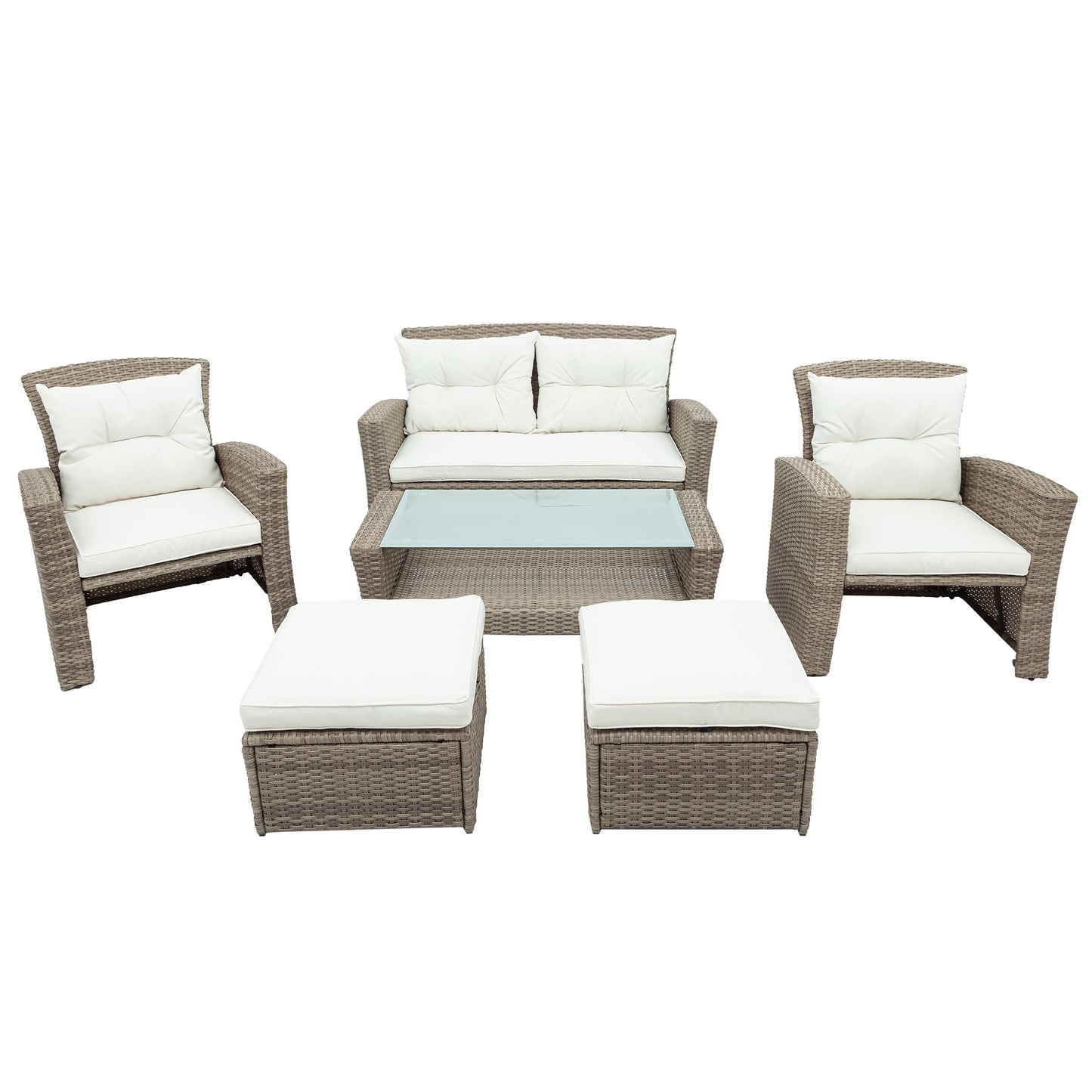 U-style Patio Furniture Set, 4 Piece Outdoor Conversation Set All Weather Wicker  Sectional Sofa with Ottoman and Cushions