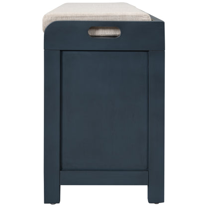 TREXM Storage Bench with Removable Basket and 2 Drawers, Fully Assembled Shoe Bench with Removable Cushion (Navy)