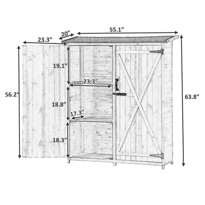 Outdoor 5.3ft Hx4.6ft L Wood Storage Shed Tool Organizer,Garden Shed, Storage Cabinet with Waterproof Asphalt Roof Natural