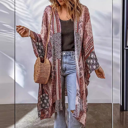 European and American Bohemian Cardigan Aztec Print Bat Cape