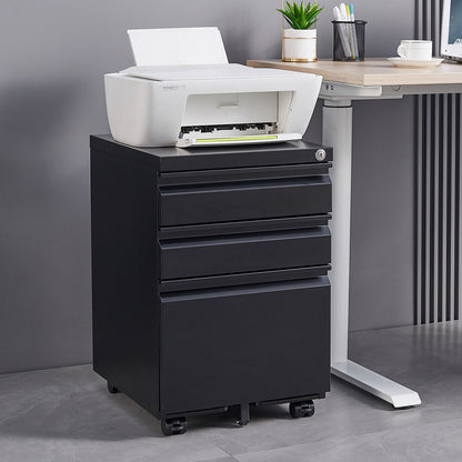 Locked three drawer storage mobile metal filing cabinet with pre installed wheels under the desk filing cabinet