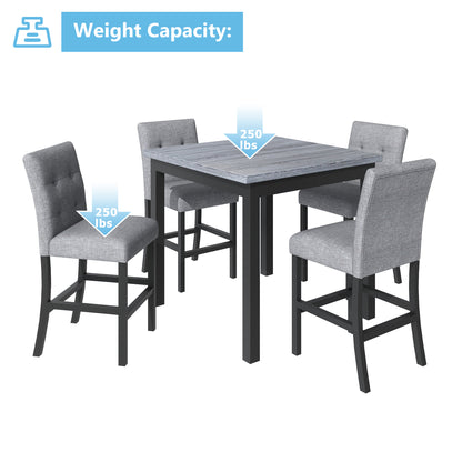 TOPMAX 5-piece cabinet dining table set, wooden square dining table and chairs, and 4 soft cushioned high back chairs in black