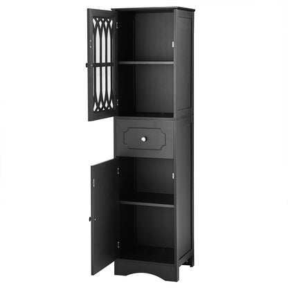 Tall Bathroom Cabinet, Freestanding Storage Cabinet with Drawer and Doors, MDF Board, Acrylic Door, Adjustable Shelf, Black