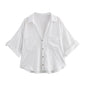 Linen blend pocket decoration single breasted short shirt