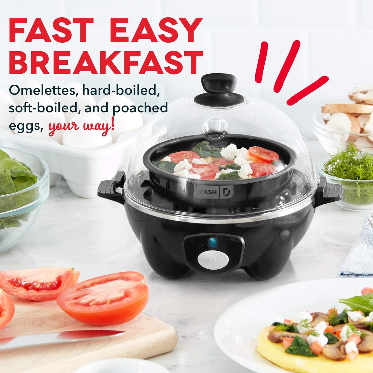 DASH Rapid Egg Cooker: 6 Egg Capacity Electric Egg Cooker for Hard Boiled Eggs, Poached Eggs, Scrambled Eggs, or Omelets with Auto Shut Off Feature - Aqua, 5.5 Inch (DEC005AQ)