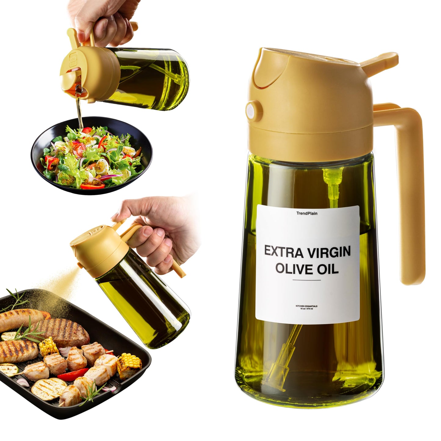 16oz Olive Oil Dispenser for Kitchen - 2 in 1 Olive Oil Dispenser and Oil Sprayer - Olive Oil Dispenser Bottle w/Stickers - Olive Oil Sprayer for Cooking Black (Light Blockage)