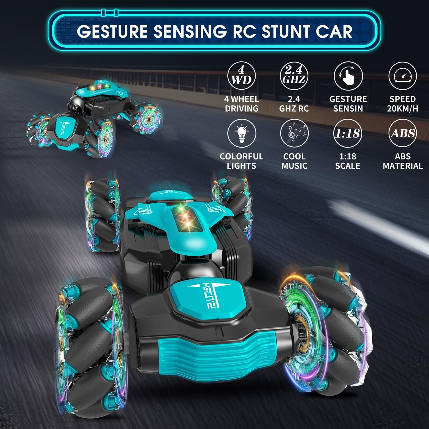 Dysaim Gesture RC Car Hand Controlled Stunt Car for 6-12 yr Boys Girls, 2.4GHz Remote Control Gesture Sensor Toy Cars Drift Twist Car with Light Music for Kids Birthday Xmas Gift