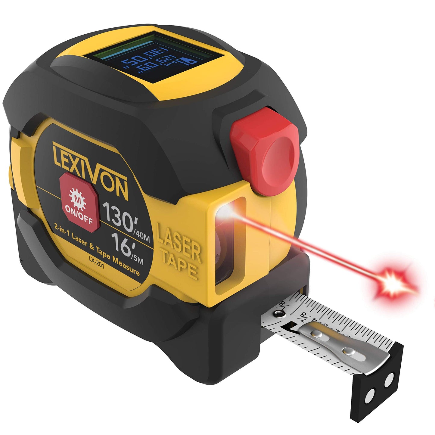 LEXIVON 2 in 1 Digital Laser Tape Measure | 130ft/40m Laser Distance Meter Display On Backlit LCD Screen with 16ft/5m AutoLock Measuring Tape | Ft/Inch/Fractions/M/mm(LX-201)