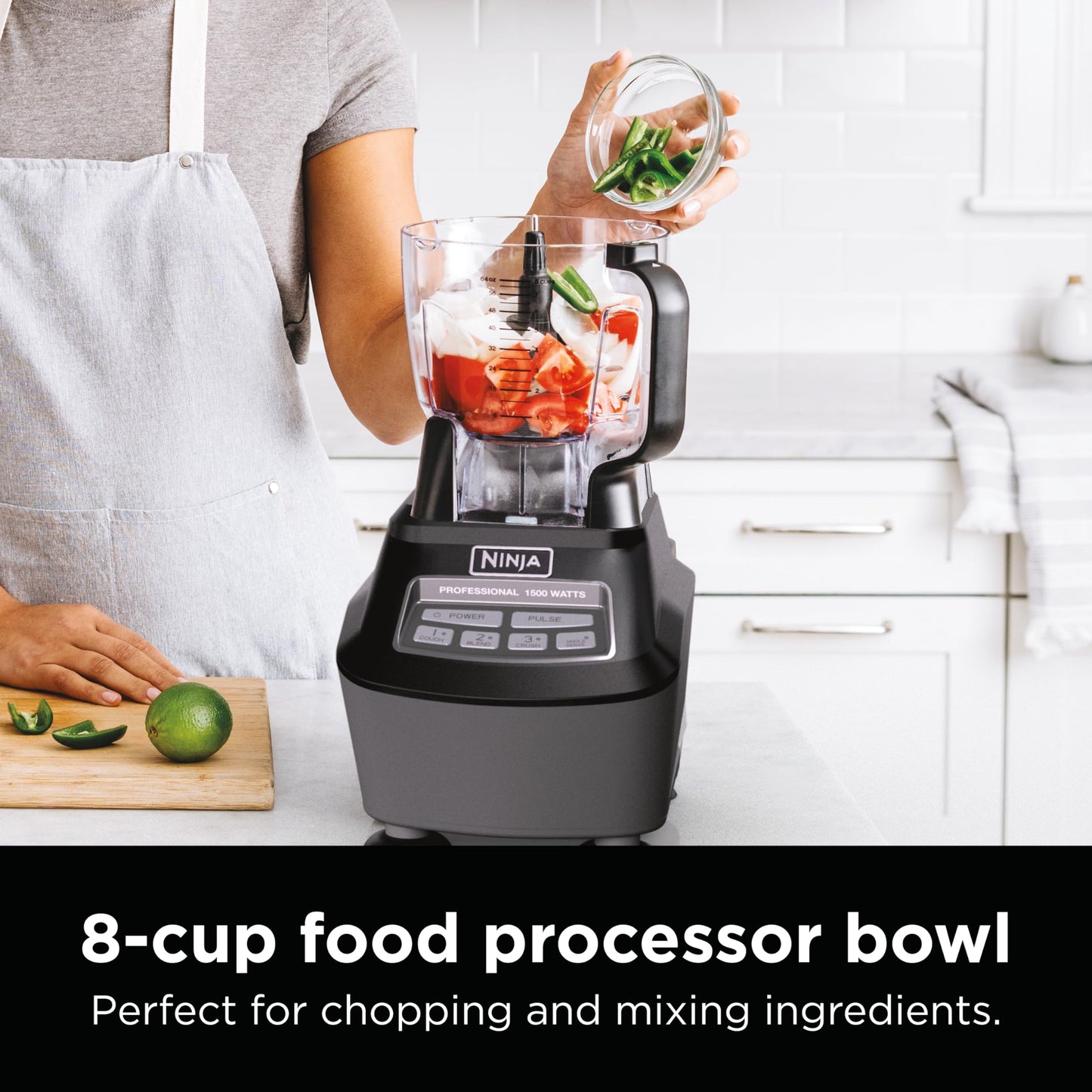 Ninja BL770 Mega Kitchen System, 1500W, 4 Functions for Smoothies, Processing, Dough, Drinks & More, with 72 Blender Pitcher, 64 Processor Bowl, (2) 16-oz. to-Go, Black, with 2 Nutri Cups + Lids