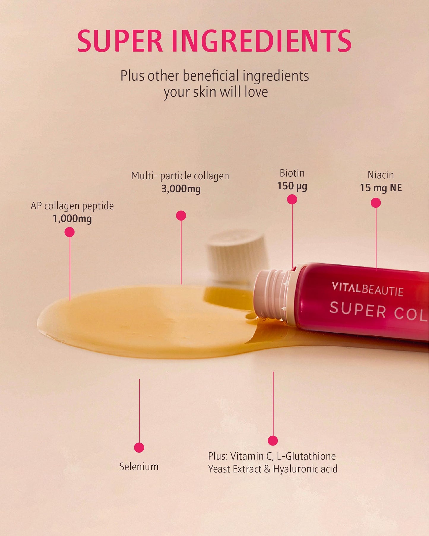 Super Collagen EX (Liquid Marine Collagen) Containing Biotin, Vitamin C, Hyaluronic Acid, L-Glutathione by AMOREPACIFIC Korean Skincare - 28 Servings