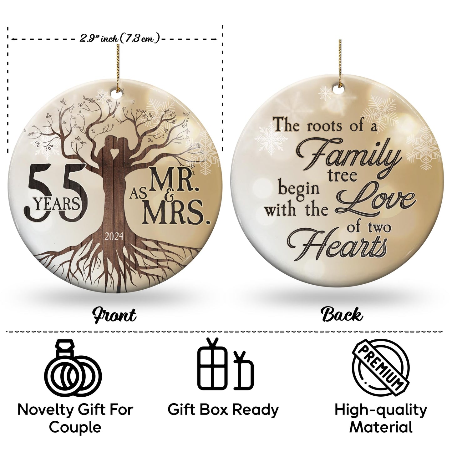 30th 2024 Wedding Anniversary Ornament - Christmas Ceramic Ornament Gift Anniversary for Couple, Parents, Friend Her Him - 30th Wedding Anniversary Present Holiday Decoration Hanging Ornament