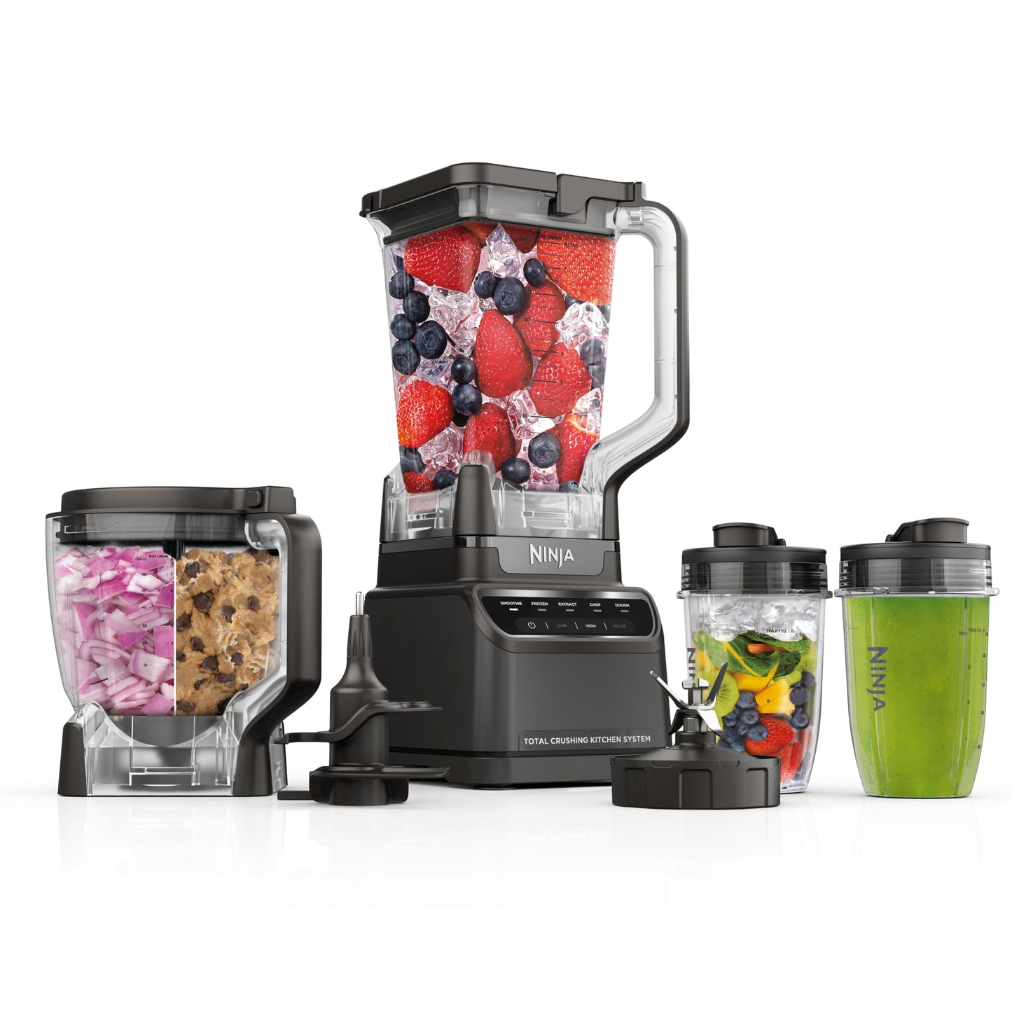 Ninja BL770 Mega Kitchen System, 1500W, 4 Functions for Smoothies, Processing, Dough, Drinks & More, with 72 Blender Pitcher, 64 Processor Bowl, (2) 16-oz. to-Go, Black, with 2 Nutri Cups + Lids