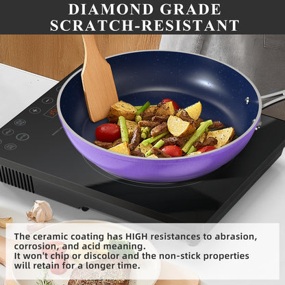 Nuwave Healthy Duralon Blue Ceramic Nonstick Cookware Set, Diamond Infused Scratch-Resistant, PFAS Free, Dishwasher & Oven Safe, Induction Ready & Evenly Heats,Tempered Glass Lids & Stay-Cool Handles