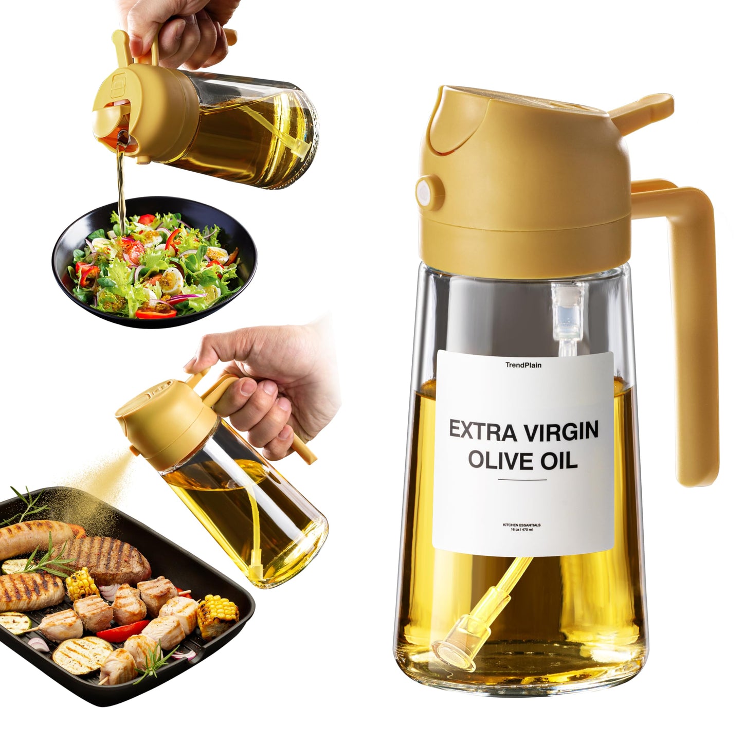 16oz Olive Oil Dispenser for Kitchen - 2 in 1 Olive Oil Dispenser and Oil Sprayer - Olive Oil Dispenser Bottle w/Stickers - Olive Oil Sprayer for Cooking Black (Light Blockage)