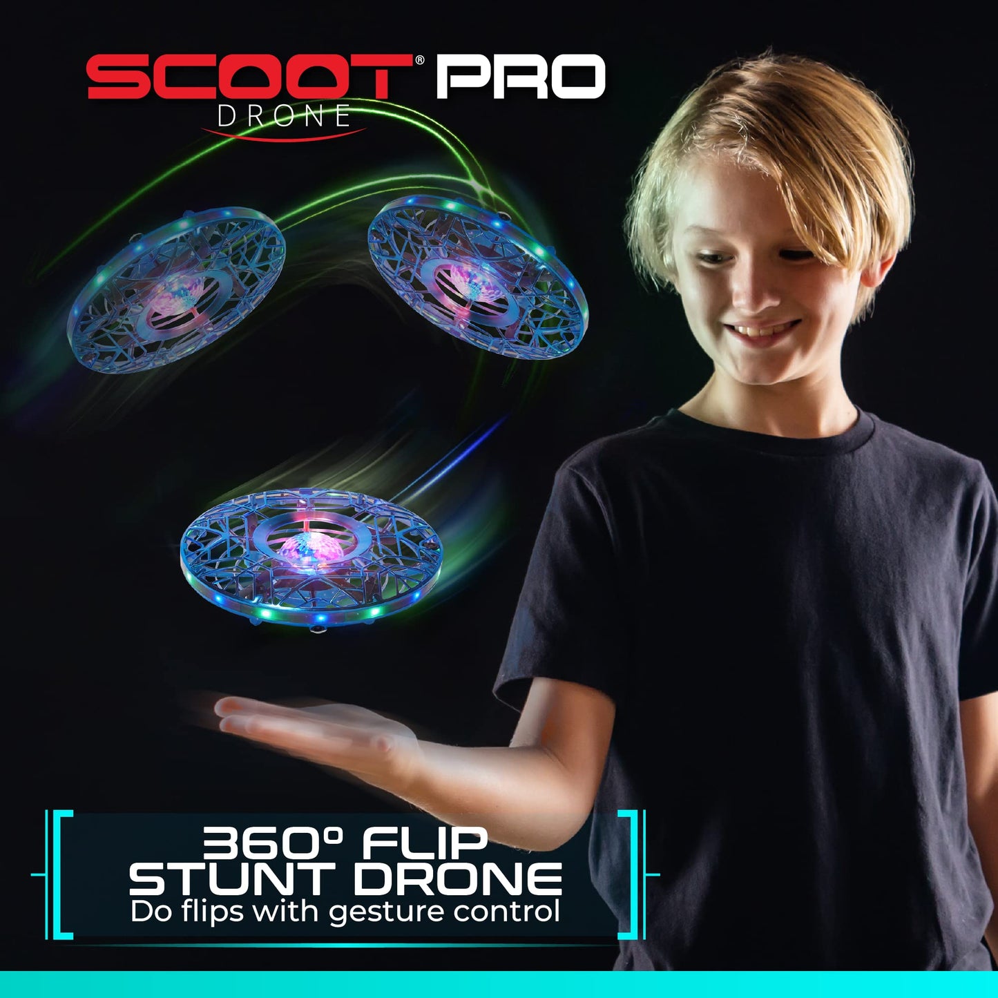 Force1 Scoot LED Hand Operated Drone for Kids or Adults - Hands Free Motion Sensor Mini Drone, Easy Indoor Small UFO Toy Flying Ball Drone Toy for Boys and Girls (Green/Blue)