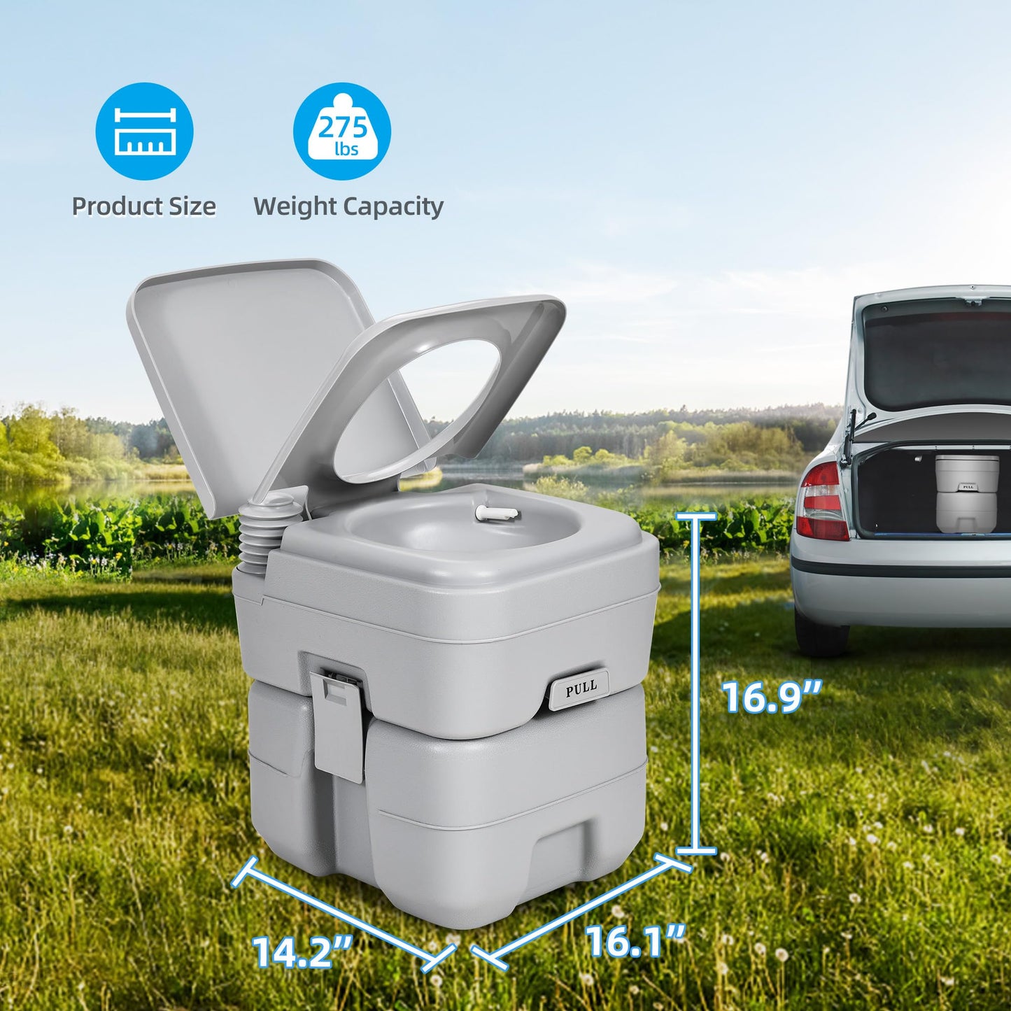 YITAHOME Portable Toilet, Camping Toilet, Travel RV Toilet,5.3 Gallon Detachable Waste Tank, Double Water Spouts, Portable Toilet for Camping, Hiking, Hunting, Boating, Gray