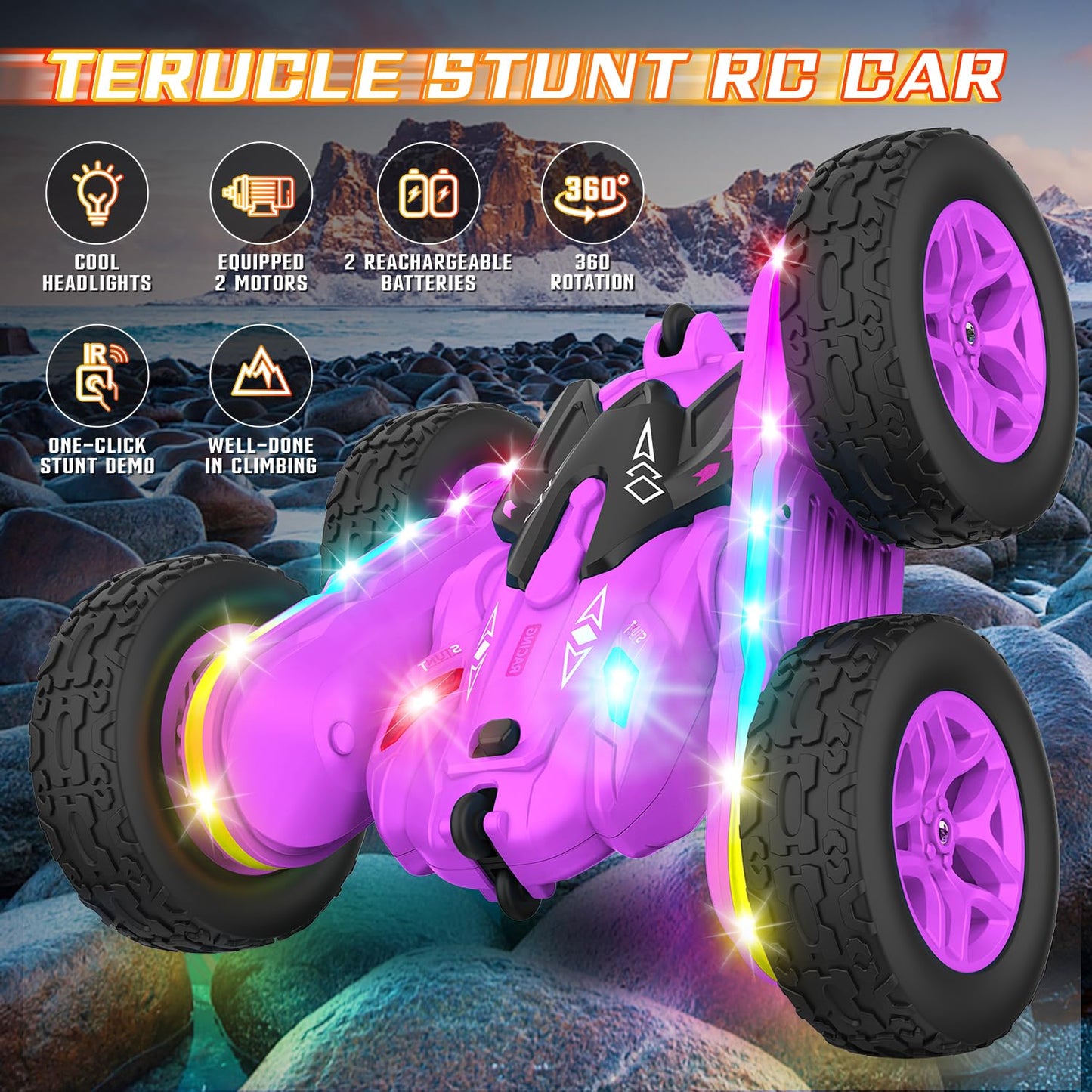 Remote Control Car, Rc Cars Stunt RC Car Toys New Upgraded Strip Lights and Headlights Car Toys Double-Sided 360° Rotating 4WD Rc Drift Truck for Boys Girls Birthday Gift (Blue)