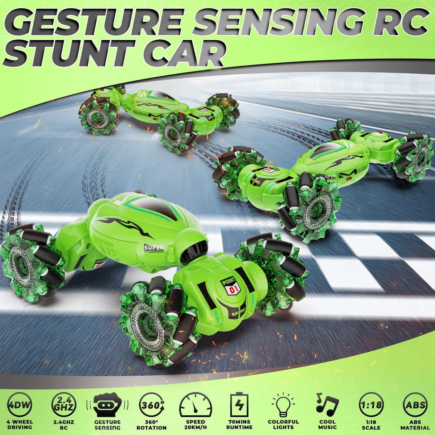 Dysaim Gesture RC Car Hand Controlled Stunt Car for 6-12 yr Boys Girls, 2.4GHz Remote Control Gesture Sensor Toy Cars Drift Twist Car with Light Music for Kids Birthday Xmas Gift