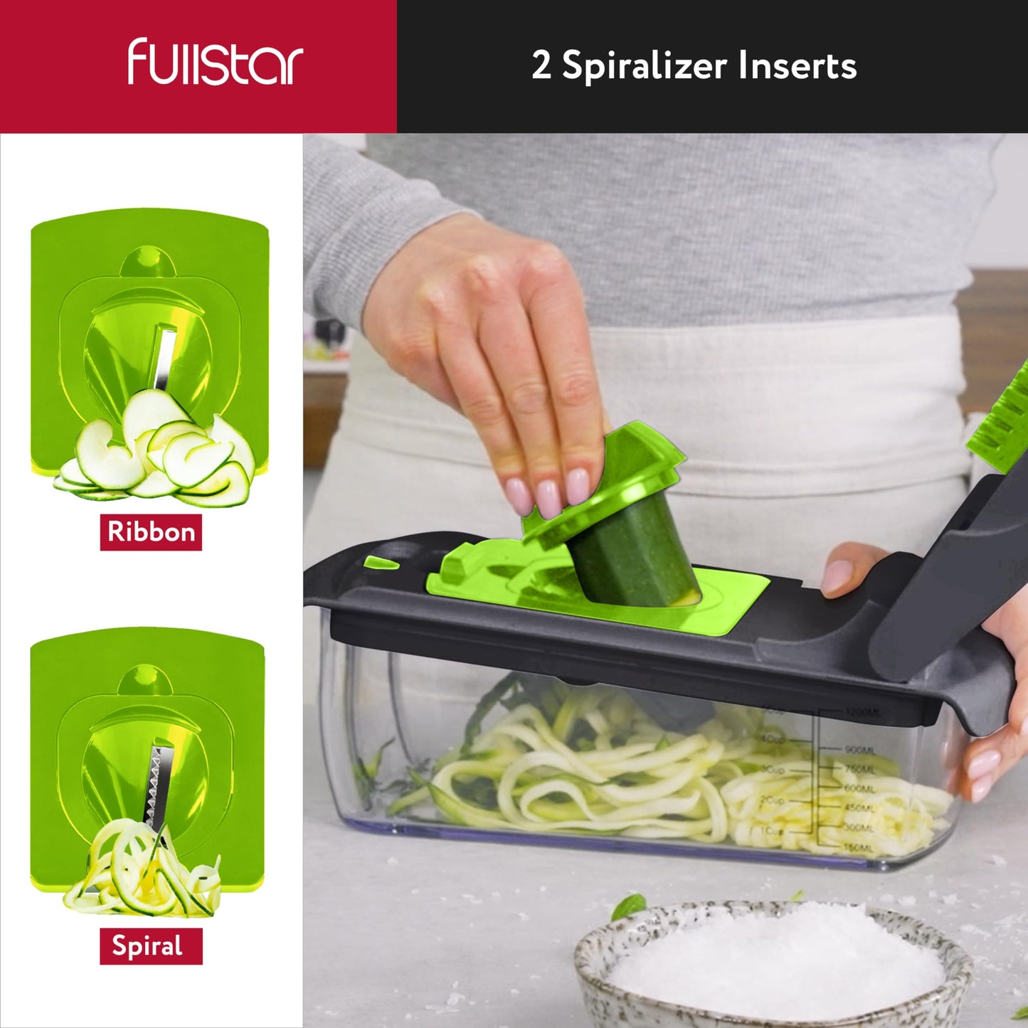 Fullstar Vegetable Chopper - Food Chopper - Onion Chopper - Vegetable Slicer & Spiralizer - Veggie Chopper with Container - Kitchen Gadgets - Home Essentials - Kitchen Accessories (4 in 1, White)