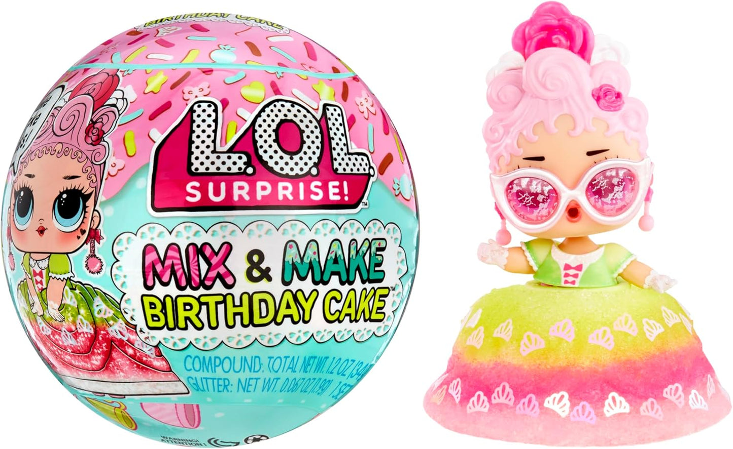 LOL Surprise Mix & Make Birthday Cake Tots with Collectible Doll, DIY Cake Dress, Cake Making and Decorating, Ingredients and Glitter Sprinkles, Cake Dress Doll- Great Gift for Girls Age 3+