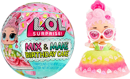 LOL Surprise Mix & Make Birthday Cake Tots with Collectible Doll, DIY Cake Dress, Cake Making and Decorating, Ingredients and Glitter Sprinkles, Cake Dress Doll- Great Gift for Girls Age 3+