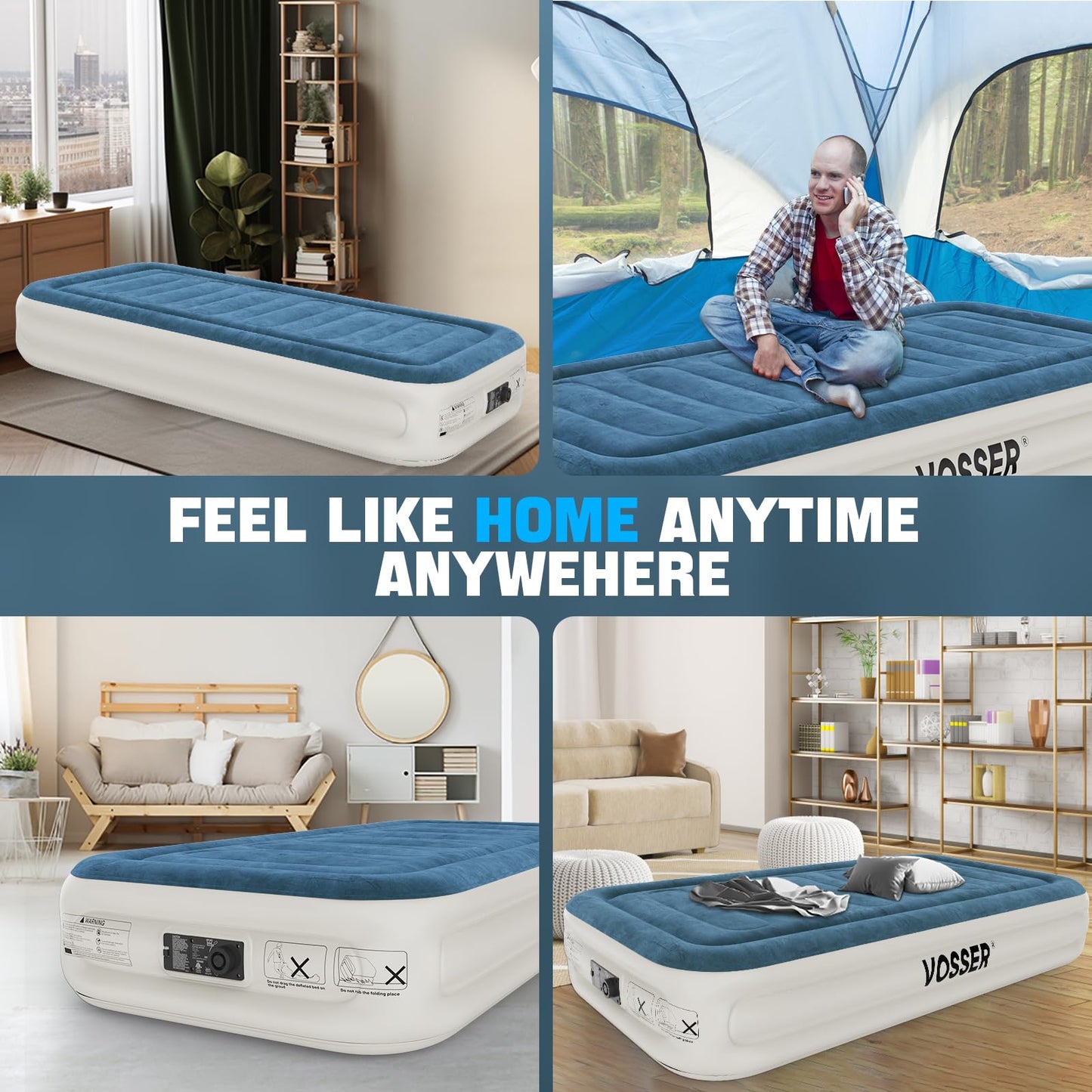 Twin Air Mattress with Built-in Pump,Fast & Easy Inflation/Deflation Inflatable Mattress, Foldable Blow Up Mattress with Storage Bag, Inflatable Bed for Home, Camping & Guests