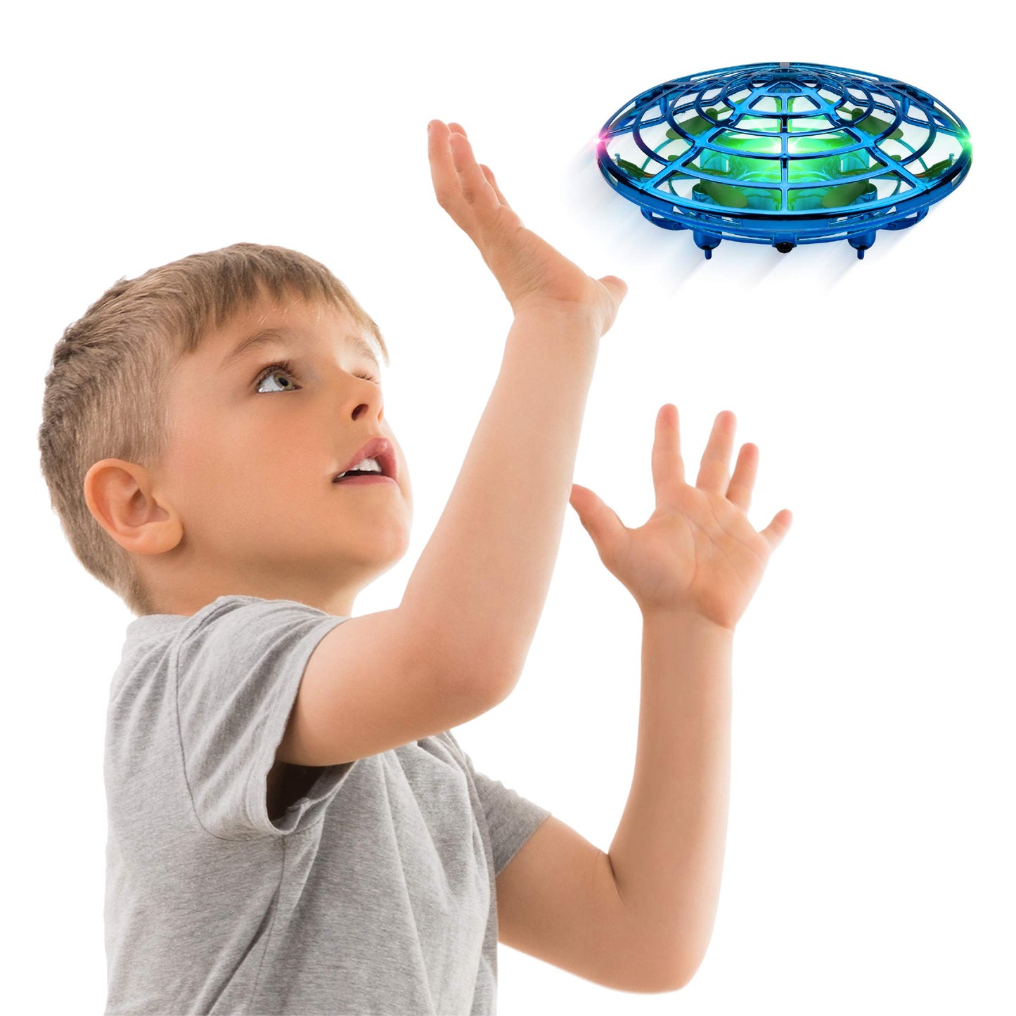 Force1 Scoot LED Hand Operated Drone for Kids or Adults - Hands Free Motion Sensor Mini Drone, Easy Indoor Small UFO Toy Flying Ball Drone Toy for Boys and Girls (Green/Blue)