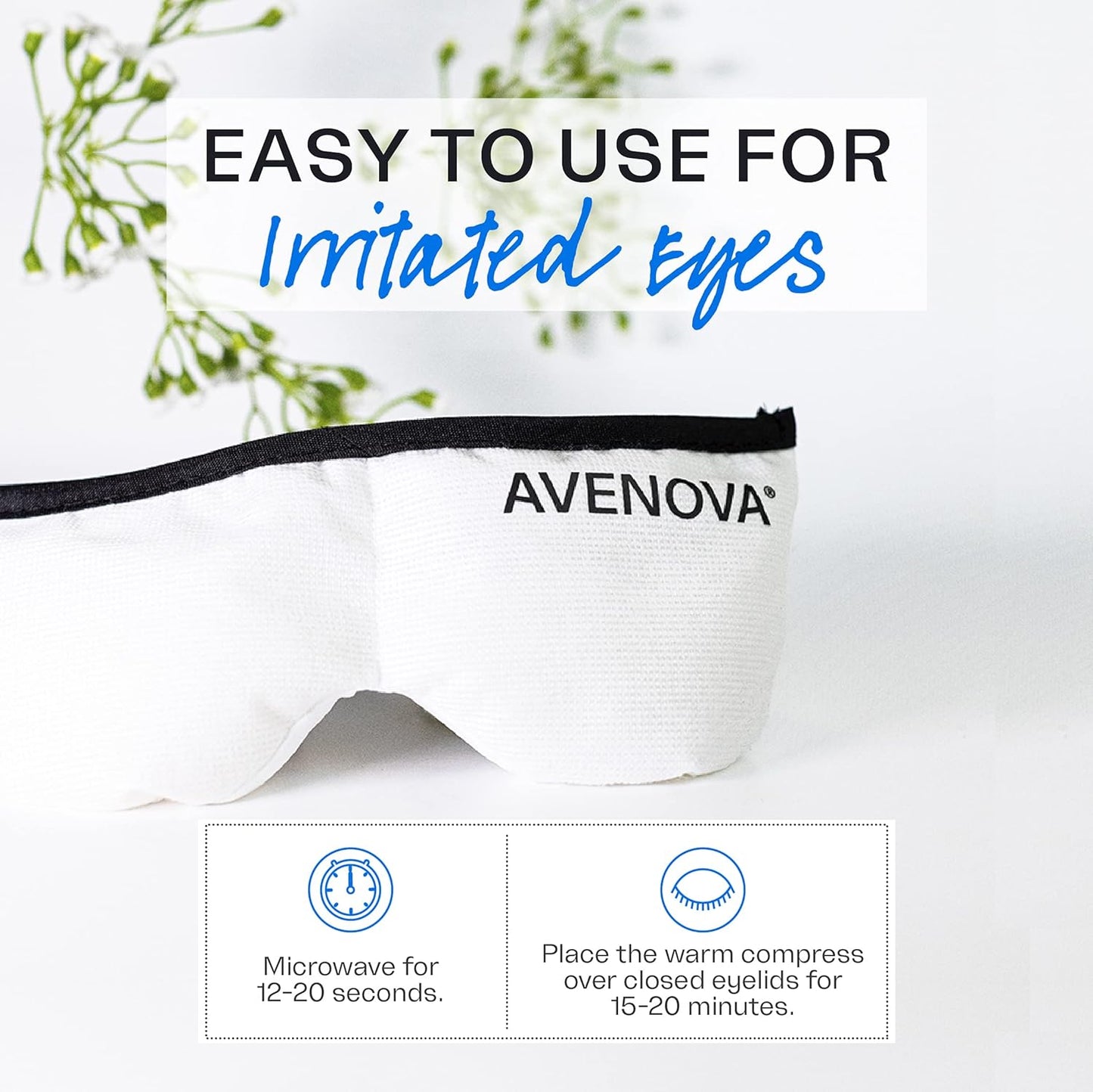 Avenova Moist Heating Eye Compress Mask – Reusable & Microwavable Eye Mask Provides Relief from Allergies, Sinuses, Headaches, Puffy and Irritated Eyes, Dry Eyes, Blepharitis, and Styes