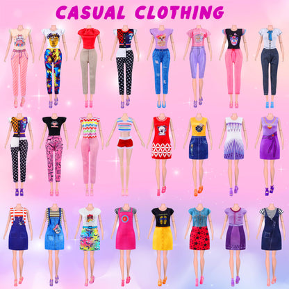 87 Pcs Doll Clothes and Accessories with Doll, Princess Gowns, Fashion Dresses, Slip Dresses, Top, Pants, Jumpsuit, Swimsuits, Shoes, Hangers, Doll Dress up Toys for Girls Kids Toddlers Toy Gifts