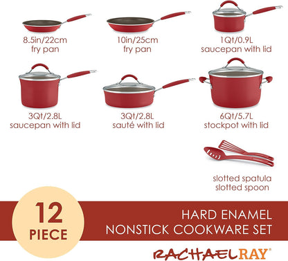 Rachael Ray - 16802 Rachael Ray Cucina Nonstick Cookware Pots and Pans Set, 12 Piece, Sea Salt Gray