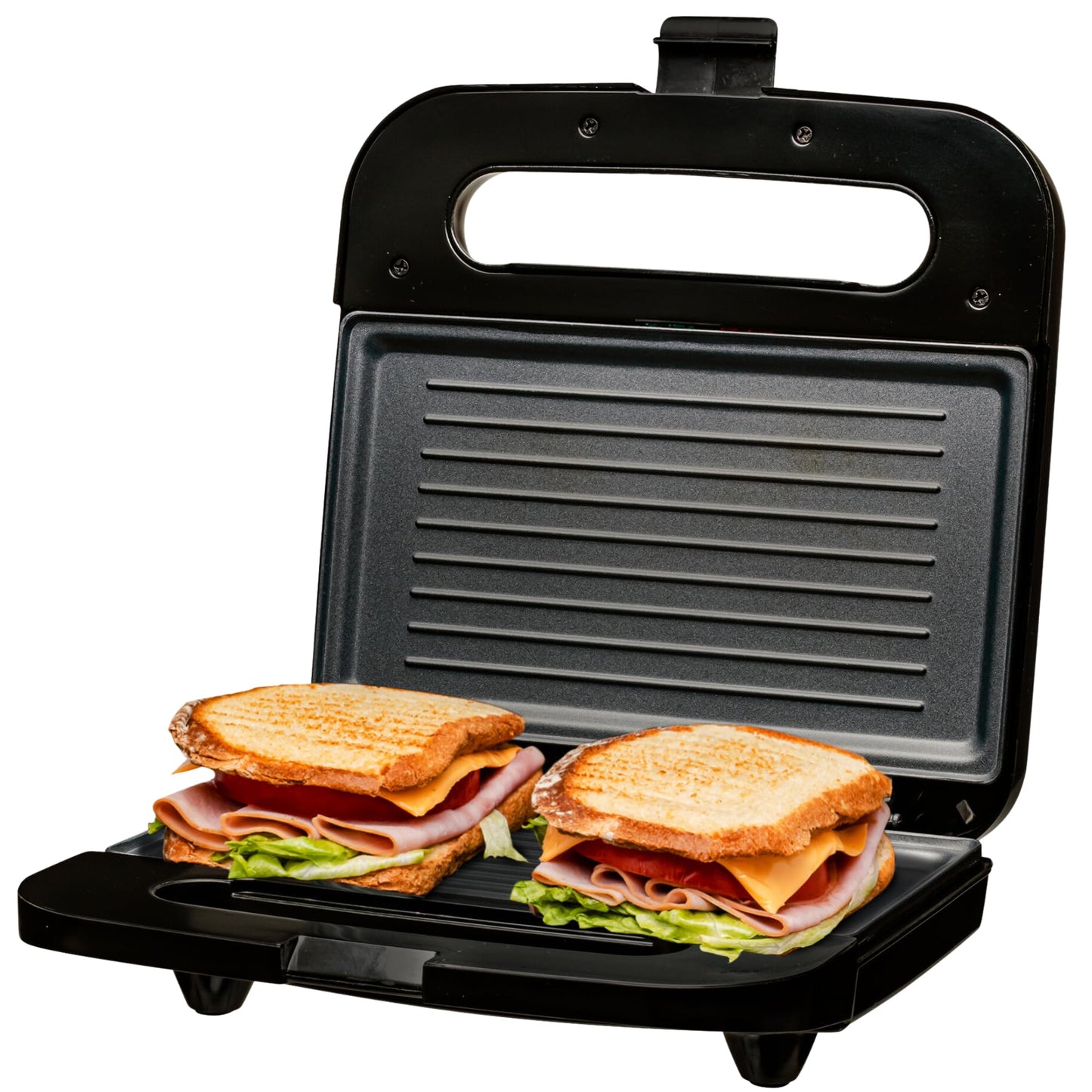 OVENTE Electric Sandwich Maker with Non-Stick Plates, Indicator Lights, Cool Touch Handle, Easy to Clean and Store, Perfect for Cooking Breakfast, Grilled Cheese, Tuna Melts and Snacks, Black GPS401B