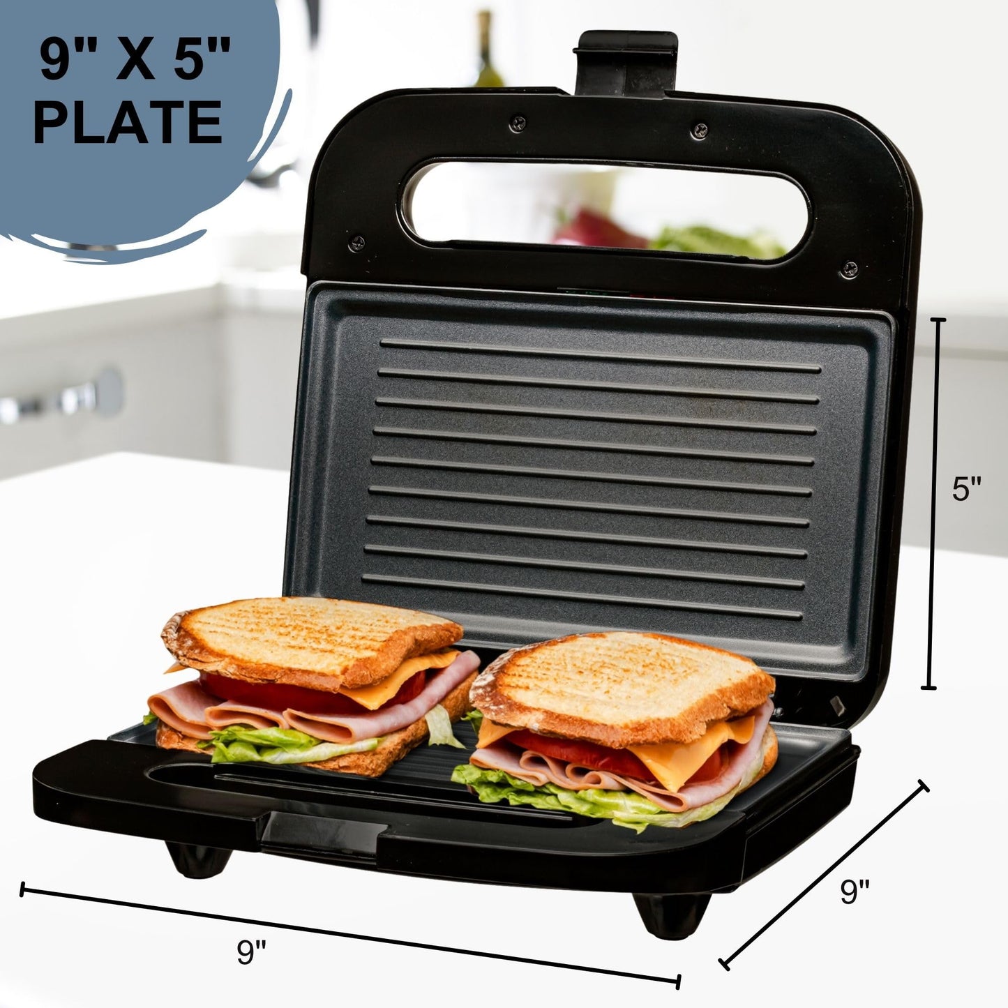 OVENTE Electric Sandwich Maker with Non-Stick Plates, Indicator Lights, Cool Touch Handle, Easy to Clean and Store, Perfect for Cooking Breakfast, Grilled Cheese, Tuna Melts and Snacks, Black GPS401B