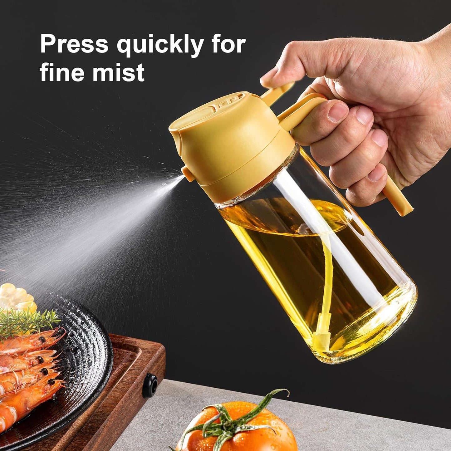 16oz Olive Oil Dispenser for Kitchen - 2 in 1 Olive Oil Dispenser and Oil Sprayer - Olive Oil Dispenser Bottle w/Stickers - Olive Oil Sprayer for Cooking Black (Light Blockage)