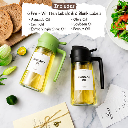 16oz Olive Oil Dispenser for Kitchen - 2 in 1 Olive Oil Dispenser and Oil Sprayer - Olive Oil Dispenser Bottle w/Stickers - Olive Oil Sprayer for Cooking Black (Light Blockage)