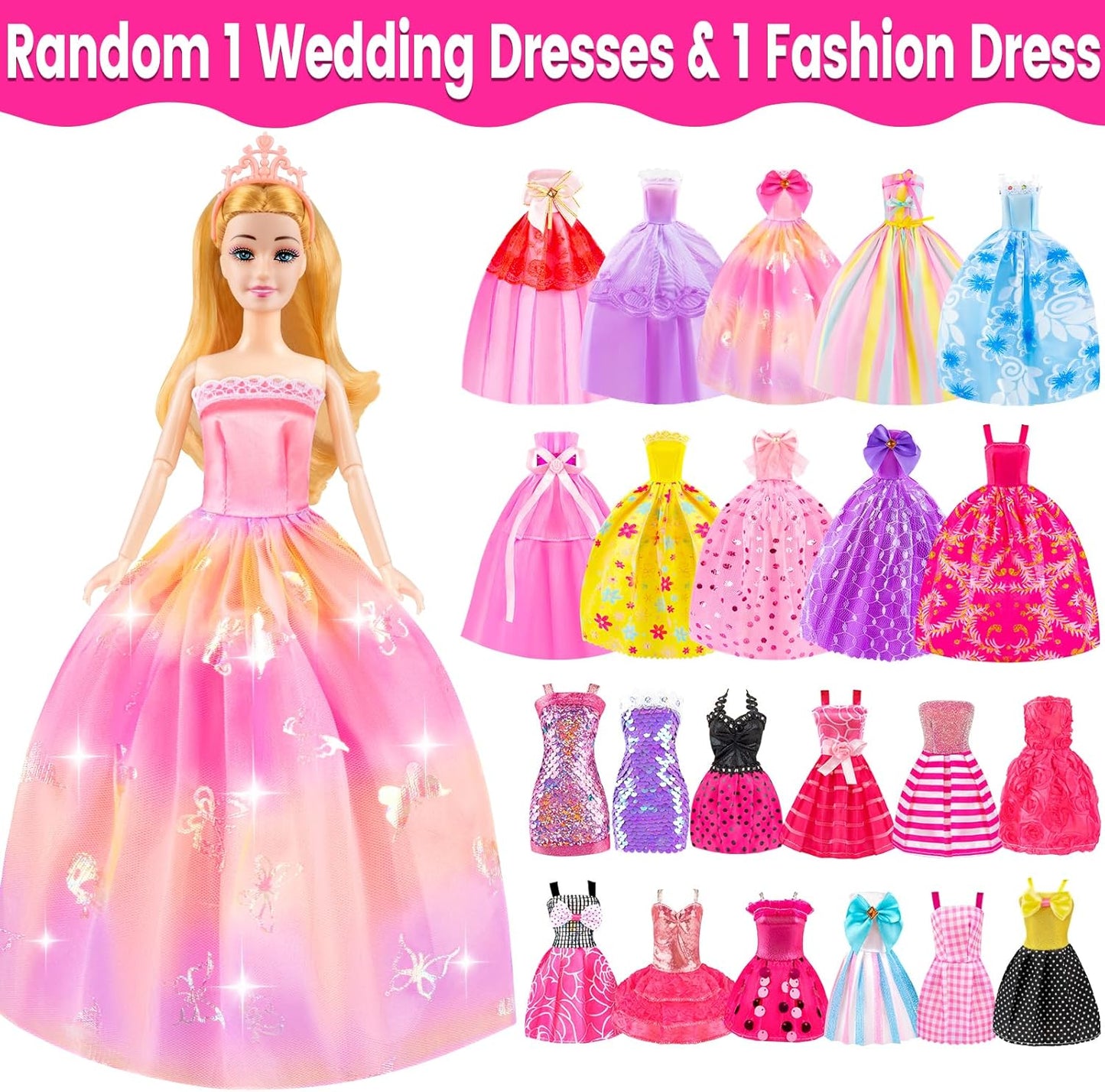 76 Pcs 11.5 Inch Doll and Convertible Car Playset,Included Princess Dresses,Fashion Dresses,Casual Clothing,Swimsuits,Bags,Shoes ,Doll Playset,Doll Dress up Toys for Girls Kids Toddlers Gifts