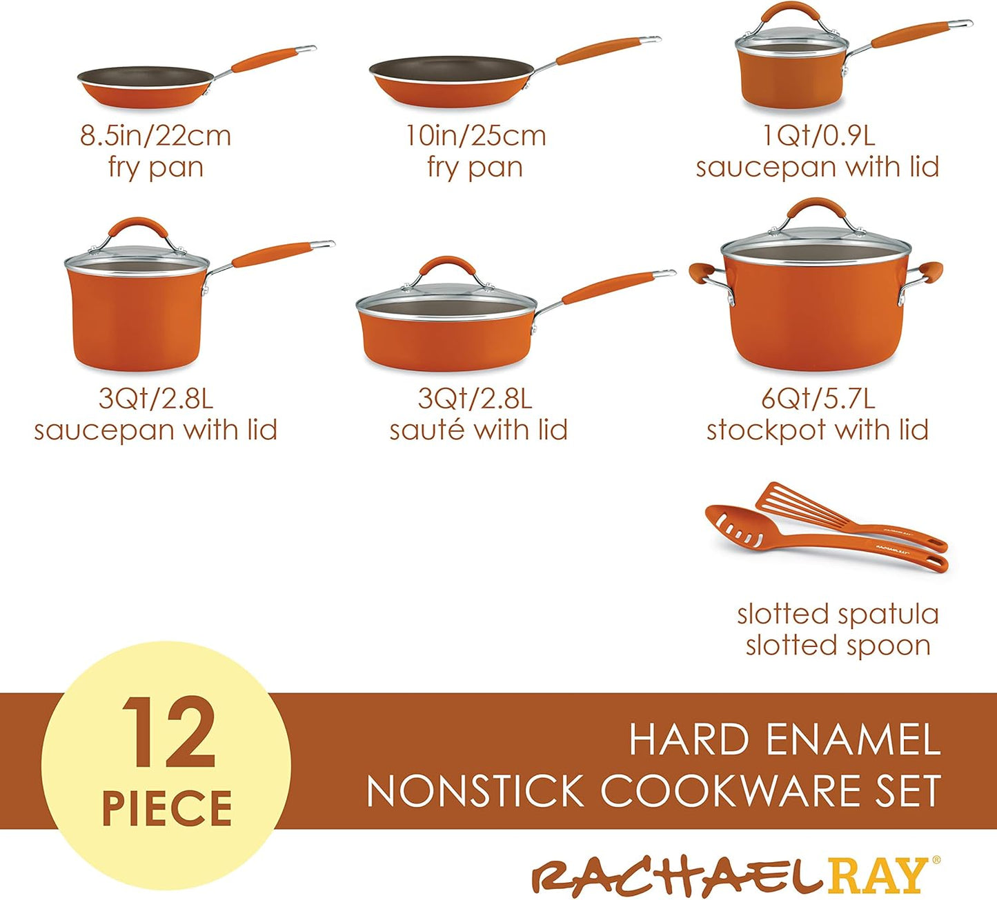 Rachael Ray - 16802 Rachael Ray Cucina Nonstick Cookware Pots and Pans Set, 12 Piece, Sea Salt Gray