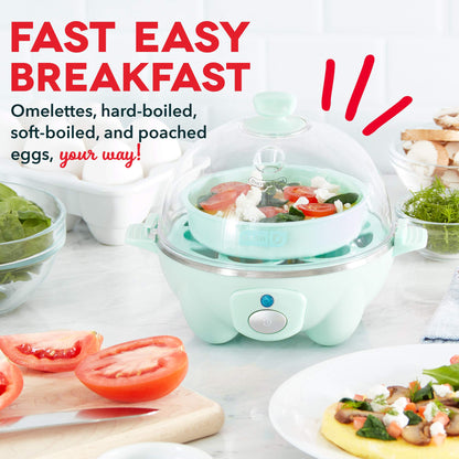 DASH Rapid Egg Cooker: 6 Egg Capacity Electric Egg Cooker for Hard Boiled Eggs, Poached Eggs, Scrambled Eggs, or Omelets with Auto Shut Off Feature - Aqua, 5.5 Inch (DEC005AQ)