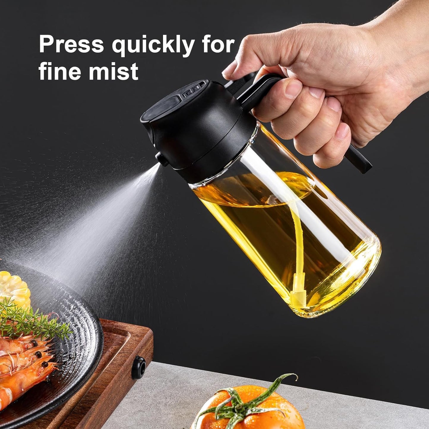 16oz Olive Oil Dispenser for Kitchen - 2 in 1 Olive Oil Dispenser and Oil Sprayer - Olive Oil Dispenser Bottle w/Stickers - Olive Oil Sprayer for Cooking Black (Light Blockage)